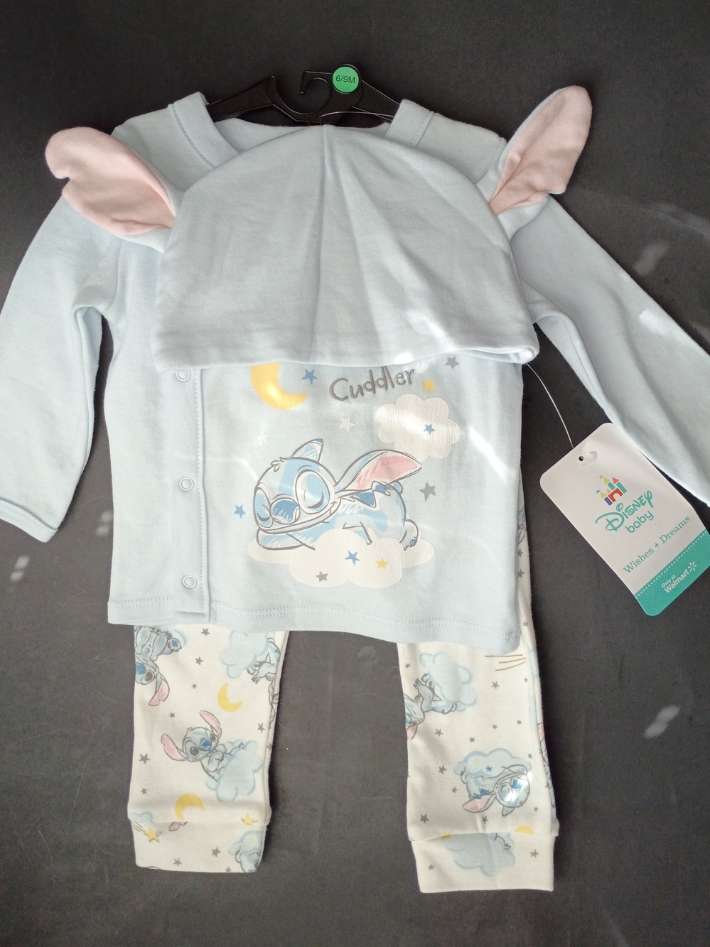 Disney Light Blue Stitch Cuddler Pajama Set with Hat and Ear Detail 0046